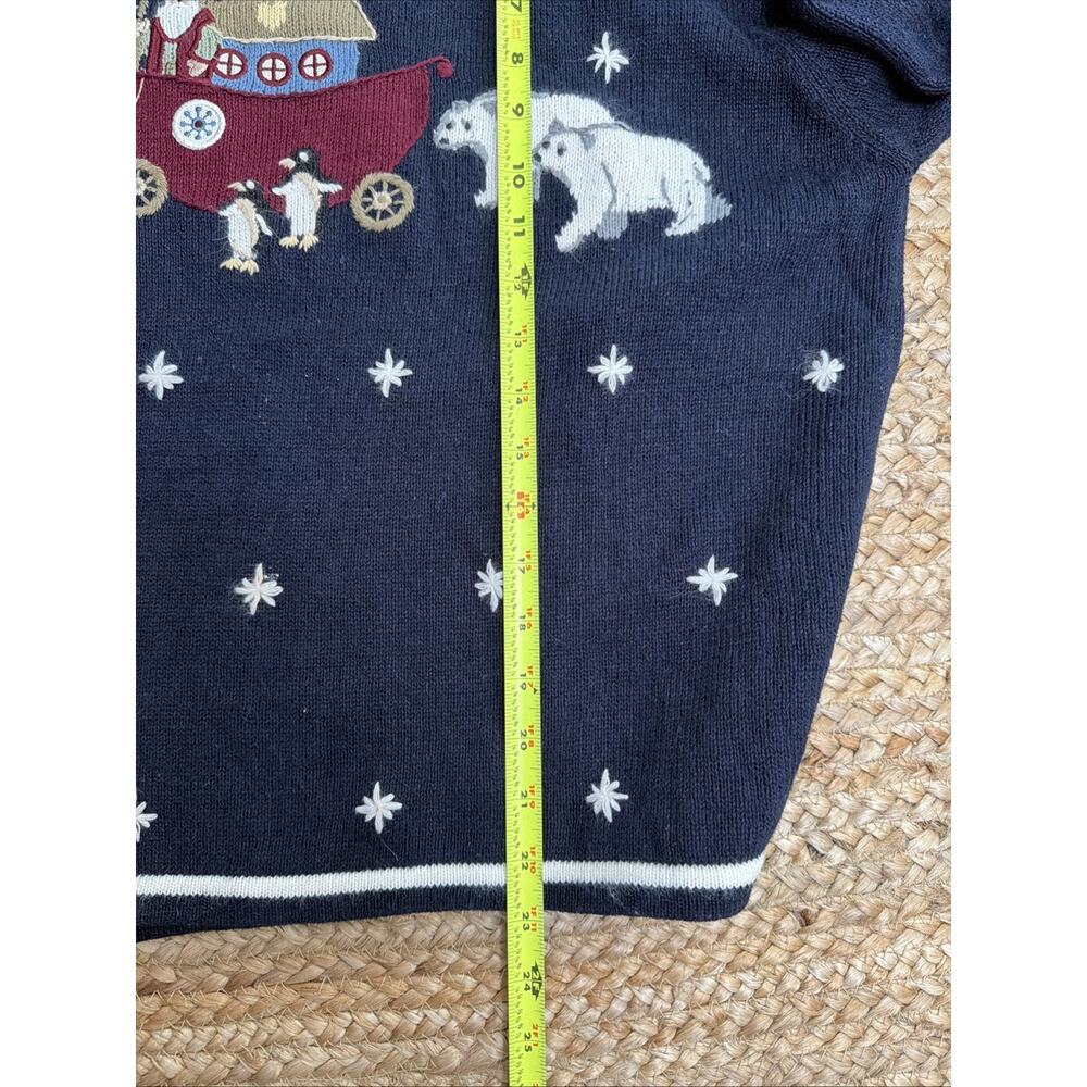 Christopher & Banks Christmas Sweater Hand Embroidered Holiday Santa Snow Sz XL - Picture 6 of 6